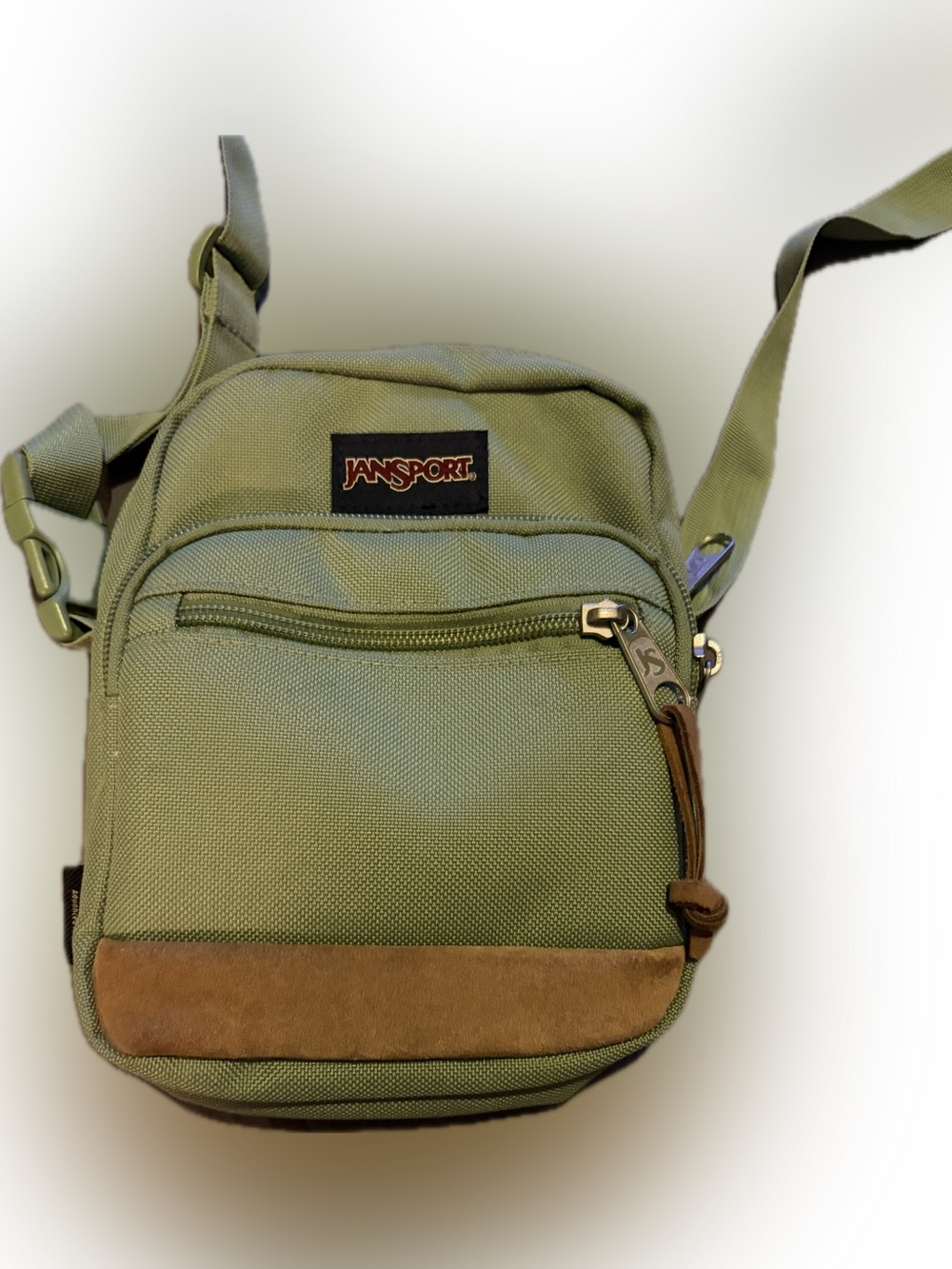 Jansport Light Green Messenger Crossbody Bag with Brown Suede Trim - Picture 2 of 9